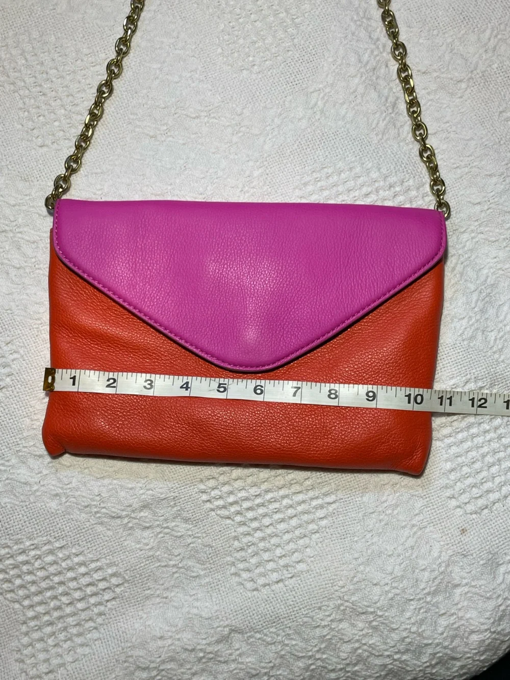 J.Crew Invitation Clutch – Colorblock Leather Orange & Fuchsia Pink